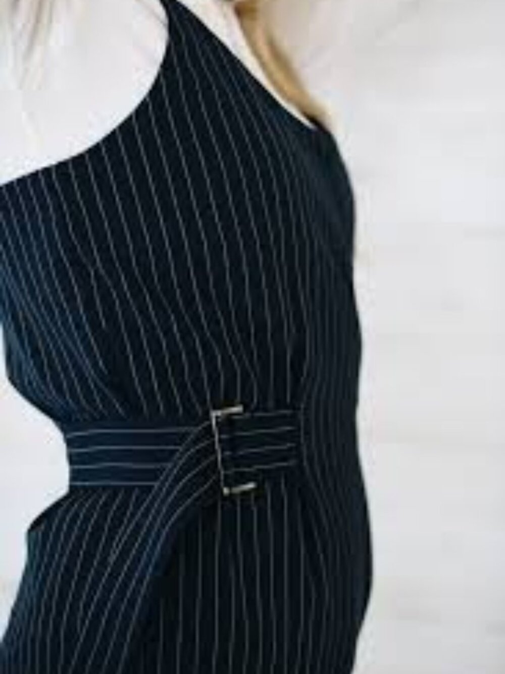 Topshop Navy/White Pinstripe Wide Leg Jumpsuit, Size 2- Like New!